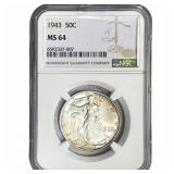 1943 Walking Liberty Half Dollar NGC MS64