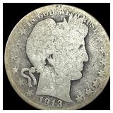 1913-S Silver Barber Half Dollar NICELY CIRCULATED