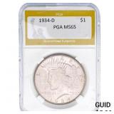 1934-D Silver Peace Dollar PGA MS65