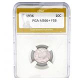 1936 Mercury Silver Dime PGA MS66+ FSB