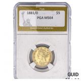 1881/0 $5 Gold Half Eagle PGA MS64