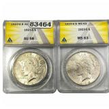 [2 Coins] 1923-S Silver Peace Dollar ANACS MS63/AU