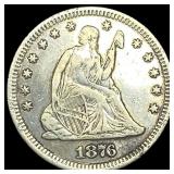 1876 Seated Liberty Quarter Dollar NEARLY UNCIRCUL