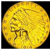 1914 Indian Head Gold $2.5 Quarter Eagle HIGH GRAD