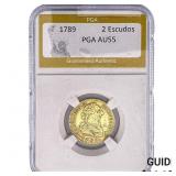 1789 Spain Gold 2 Escudos .1905oz PGA AU55