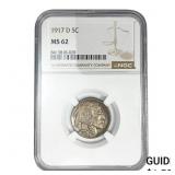 1917-D Buffalo Nickel NGC MS62