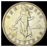 1909-S Silver One Peso Philippines CLOSELY UNCIRCU