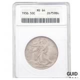 1936 Walking Liberty Half Dollar ANACS MS64