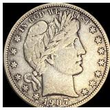 1907-S Silver Barber Half Dollar LIGHTLY CIRCULATE