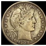 1908-S Silver Half Dollar (Barber) ABOUT UNCIRCULA