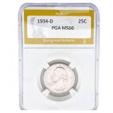 1934-D Washington Silver Quarter PGA MS66