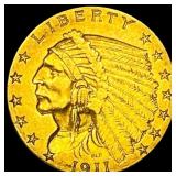 1911 Indian Head Gold $2.5 Quarter Eagle CLOSELY U