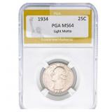 1934 Washington Silver Quarter PGA MS64 Light Mott
