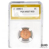 1940-S Wheat Cent PGA MS67 RED