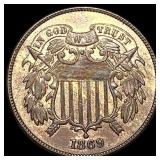 1869 Copper Two-Cent Piece CHOICE AU