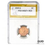 1940-S Wheat Cent PGA MS67+ RED