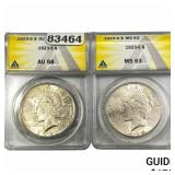 [2 Coins] 1923-S Silver Peace Dollar ANACS MS63/AU