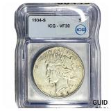 1934-S Silver Peace Dollar ICG VF30