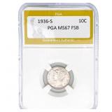 1936-S Mercury Silver Dime PGA MS67 FSB
