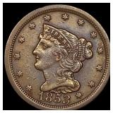 1853 Braided Hair Half Cent CLOSELY UNCIRCULATED