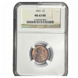 1921 Wheat Cent NGC MS63 RB
