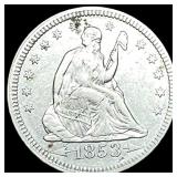 1853 Arrows Seated Liberty Silver Quarter NEARLY U