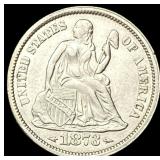 1873 Arrows Seated Liberty Dime NEARLY UNCIRCULATE