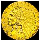 1908 Indian Head $2.5 Gold Quarter Eagle CLOSELY U