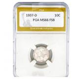 1937-D Mercury Silver Dime PGA MS66 FSB