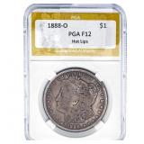 1888-O Morgan Silver Dollar PGA F12 Hot Lips