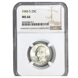 1945-S Washington Silver Quarter NGC MS66