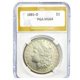 1881-O Morgan Silver Dollar PGA MS64