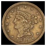 1849 Braided Hair Half Cent NEARLY UNCIRCULATED