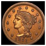 1851 Braided Hair Large Cent ABOUT UNCIRCULATED