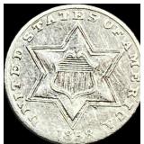 1858 Silver Three-Cent Piece NEARLY UNCIRCULATED