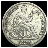 1875-CC Silver Seated Liberty Dime NEARLY UNCIRCUL