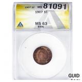 1907 Indian Head Cent ANACS MS63 BRN