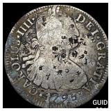1795 Mexico Silver 8 Reales Chopmarked NEARLY UNCI
