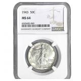 1943 Walking Liberty Half Dollar NGC MS64