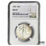 1943 Walking Liberty Half Dollar NGC MS64