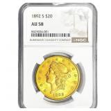 1892-S $20 Gold Double Eagle NGC AU58