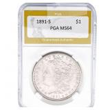1891-S Morgan Silver Dollar PCG MS64
