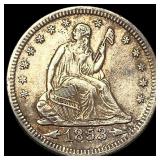 1853 Arrows/Rays Seated Liberty Quarter  CHOICE A