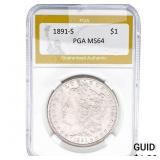1891-S Morgan Silver Dollar PCG MS64