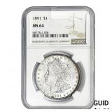 1891 Morgan Silver Dollar NGC MS64
