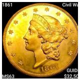 1861 Civil War $20 Gold Double Eagle CHOICE BU