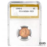 1940-S Wheat Cent PGA MS66+ RED