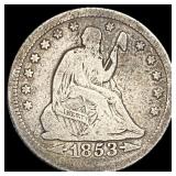 1853-O Arrows/Rays Seated Liberty Quarter  NICELY