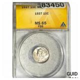 1937 Mercury Silver Dime ANACS MS65 FB