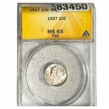 1937 Mercury Silver Dime ANACS MS65 FB
